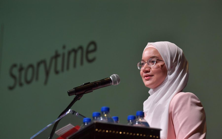 Poet and student activist Sara Abou Rashed during her keynote speech on day-two of the The Voices for Change: 2019 Educator’s Summit on August 1, 2019.