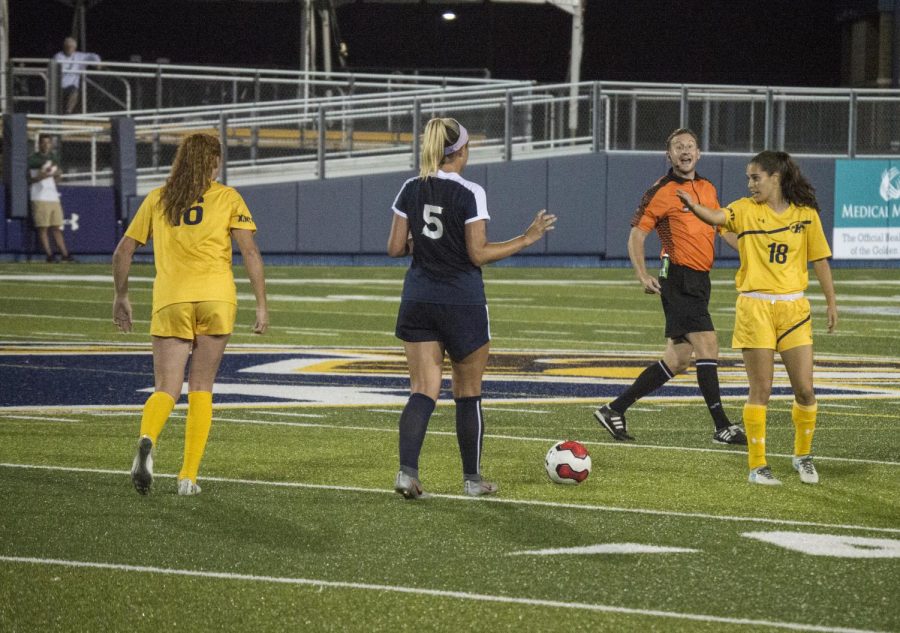 Junior Vital Kats disagrees with call during the second half of Flashes vs. Xavier game on Friday, September 6th 2019.