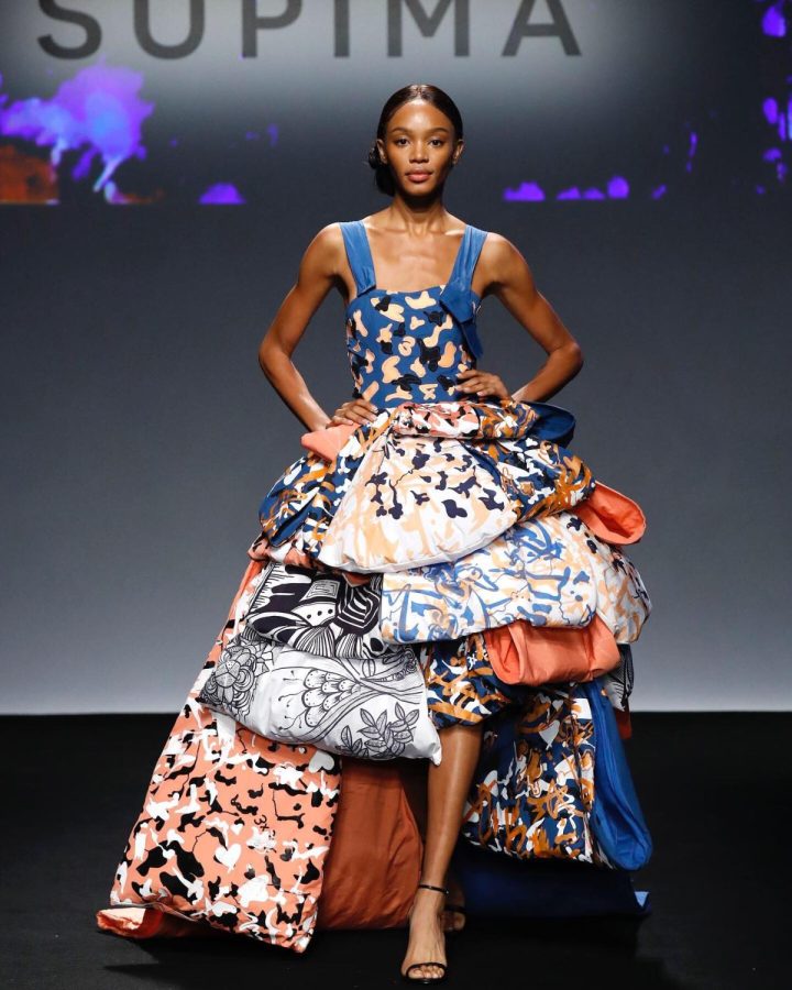 A dress from Shuxian's collection that was shown on September 5 for the Supima Competition.