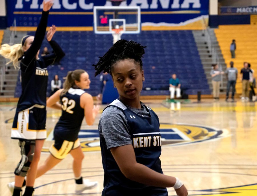 Megan Carter, #31, just after shooting a basket during the Women's Basketball team practice before The Kent State Scrimmage on Nov. 2, 2019.