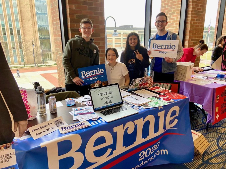 (Left to right) Bryce Schlenker, Shelby Pratt, Shreya Basu and Adam Schroeder tabling for students to register to vote on Jan. 30, 2020