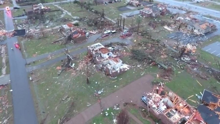 Aerial footage shows home damage in Tennessee's Mt. Juliet area on March 3, 2020.