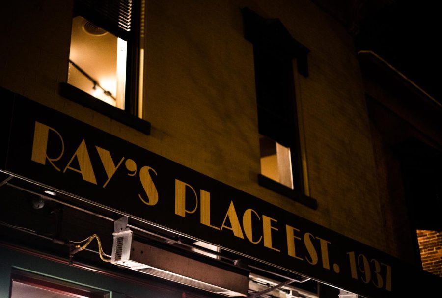 Light reflects off of the Ray's Place sign on Franklin Avenue, Kent, Ohio. Tuesday, April 16, 2019.