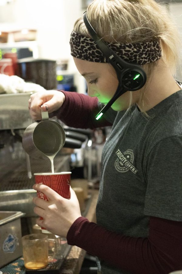 "I have worked here for five months. I love coffee and everyone here is really nice. It is a good environment and it is a lot of fun to work here in Kent," Sam Senderoff, a worker at Tree City Coffee in Downtown Kent. Mar 4, 2020