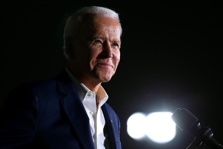 TOUGALOO, MISSISSIPPI - MARCH 08: Democratic presidential candidate former Vice President Joe Biden reacts while giving a speech during a campaign event at Tougaloo College on March 08, 2020 in Tougaloo, Mississippi. Mississippi's Democratic primary will be held this Tuesday. (Photo by Jonathan Bachman/Getty Images)