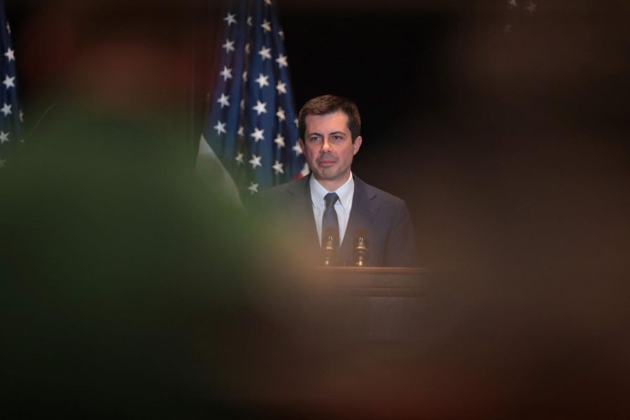 Former South Bend, Indiana Mayor Pete Buttigieg announces he is ending his campaign to be the Democratic nominee for president during a speech at the Century Center on March 01, 2020, in South Bend, Indiana. Buttigieg was declared winner of the Iowa caucus after a confusing vote count, but yesterday finished fourth in the South Carolina primary.