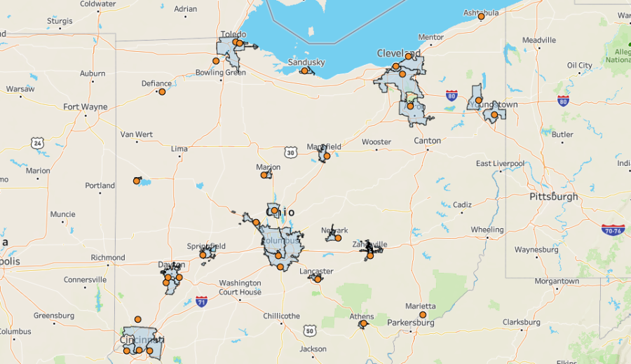 Wastewater treatment plant locations and boundaries.