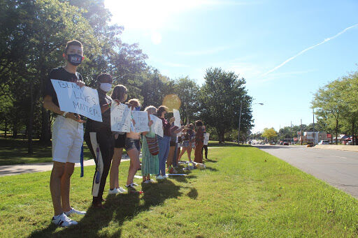 Protesters congregate by the front campus rock on East Main Street to advocate for the Black Lives Matter movement.