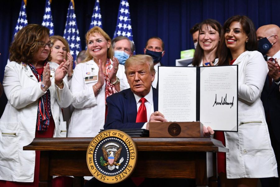 US President Donald Trump signs an executive order on lowering drug prices at the White House, in Washington, DC on July 24.