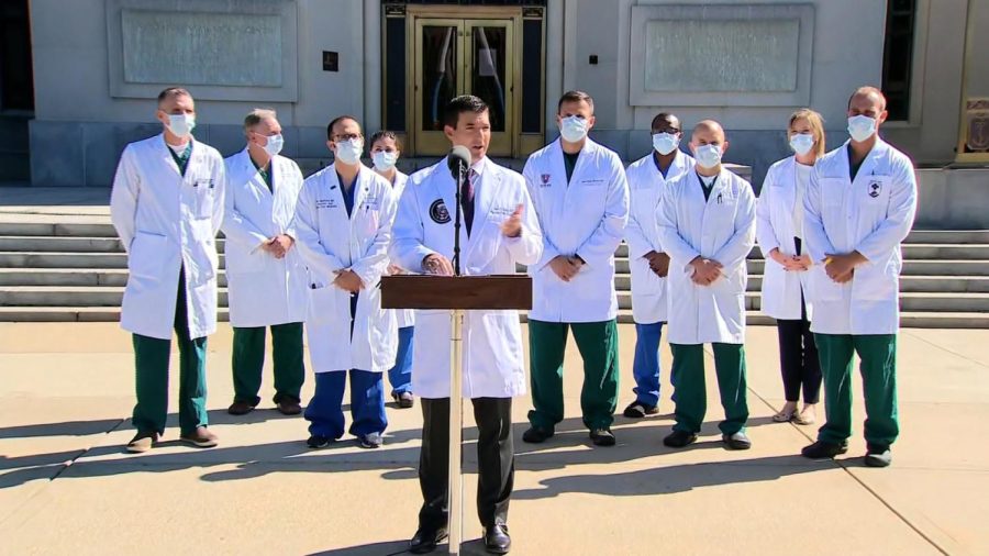 White House physician Dr. Sean Conley giving an update to the press about President Donald Trump's health as he is being treated at Walter Reed National Military Medical Center for Covid-19 on Oct. 3.