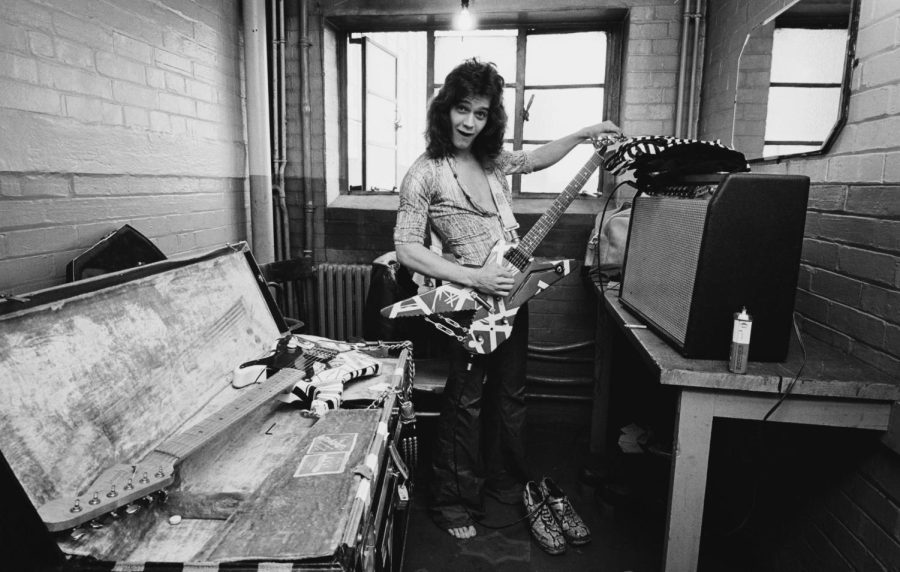 Eddie Van Halen poses backstage at Lewisham Odeon in London in 1978.