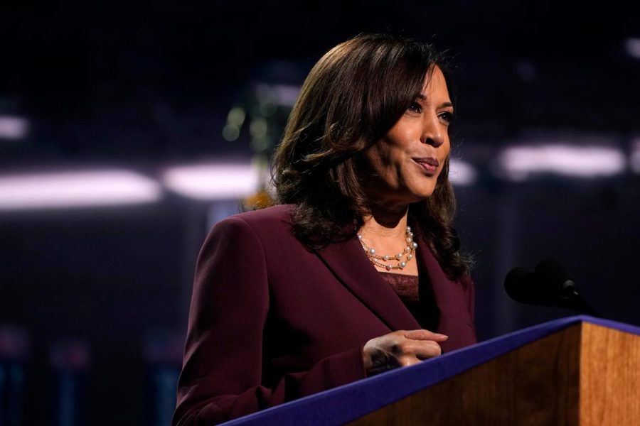 Senator Kamala Harris, Democratic vice presidential nominee, speaks during the Democratic National Convention at the Chase Center in Wilmington, Delaware, U.S., on Wednesday, Aug. 19, 2020. Harris's prime-time speech is the first glimpse of how Joe Biden's campaign plans to deploy a history-making vice presidential nominee for a campaign that has largely been grounded by the coronavirus. Photographer: Stefani Reynolds/Bloomberg via Getty Images