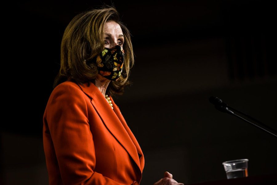 WASHINGTON, DC - JANUARY 15: Speaker of the House Nancy Pelosi (D-CA) speaks during a press conference at the U.S. Capitol on January 15, 2021 in Washington, DC. Speaker Pelosi discussed having a small inauguration for President-elect Joe Biden due to the coronavirus pandemic and the upcoming impeachment trial of President Donald Trump. (Photo by Samuel Corum/Getty Images)