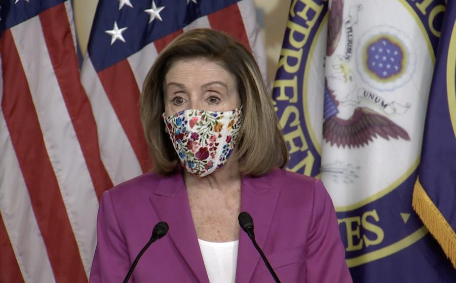 U.S. Speaker of the House Nancy Pelosi speaks to the press on Jan. 7, 2021. 