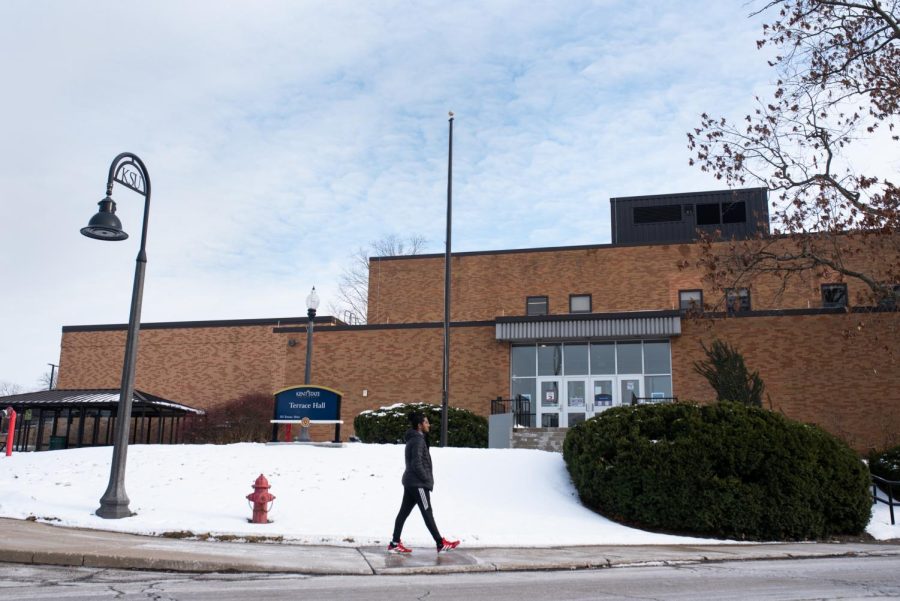 International student Surya Suresh walks past Terrace Hall where the Office of Global Education temporarily has its department. International recruitment and admissions makes efforts to admit new students during the pandemic.