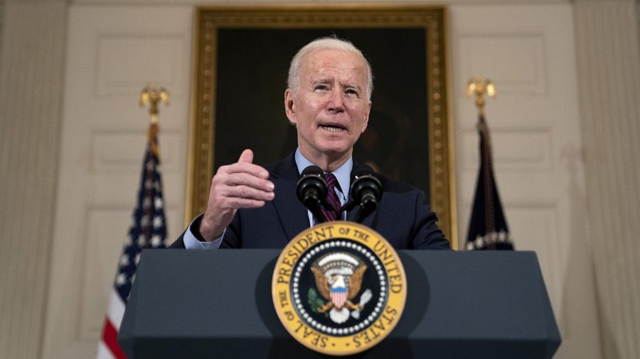 WASHINGTON, DC - FEBRUARY 05: U.S. President Joe Biden delivers remarks on the national economy and the need for his administration's proposed $1.9 trillion coronavirus relief legislation in the State Dining Room at the White House on February 05, 2021 in Washington, DC. Biden hosted lawmakers from both parties at the White House this week in an effort to push his pandemic relief plan forward. (Photo by Stefani Reynolds-Pool/Getty Images)