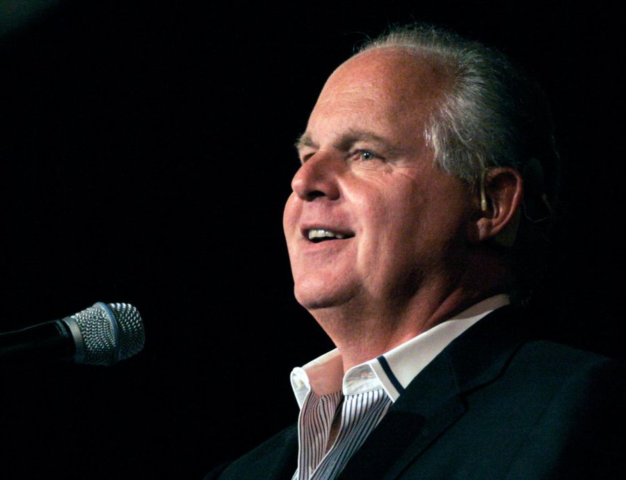 NOVI, MI - MAY 3: Radio talk show host and conservative commentator Rush Limbaugh speaks at "An Evenining With Rush Limbaugh" event May 3, 2007 in Novi, Michigan. The event was sponsored by WJR radio station as part of their 85th birthday celebration festivities. (Photo by Bill Pugliano/Getty Images)