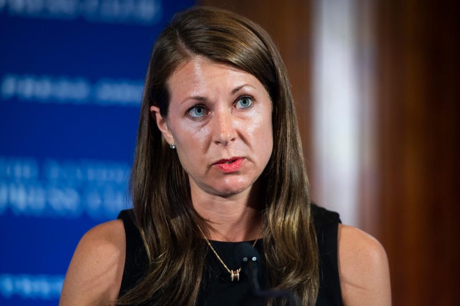 Melissa DeRosa, secretary to New York Gov. Andrew Cuomo, conducts a news conference with Cuomo on the COVID-19 pandemic at the National Press Club in Washington D.C., after a meeting with President Trump at the White House on Wednesday, May 27, 2020. 