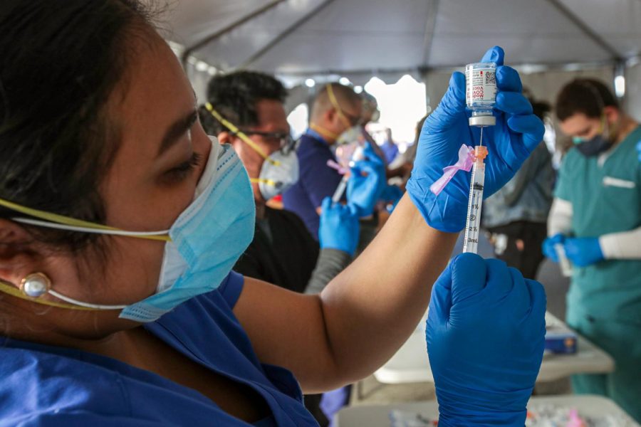 A mass vaccination event at Auto Club Speedway in Fontana, CA on Feb. 2.