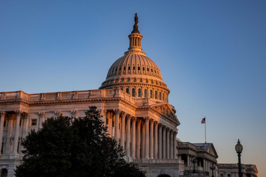 The US Capital is seen as National Guard and US Capitol Police stand guard on February 08, 2021 in Washington, DC.