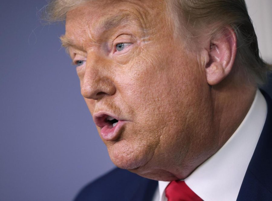 President Donald Trump speaks during a news conference at the White House July 28, 2020 in Washington, DC.