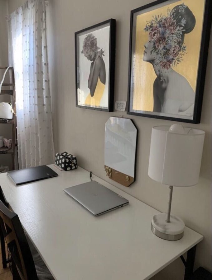 Sophomore communication studies major Lilli DiFini's home workspace.