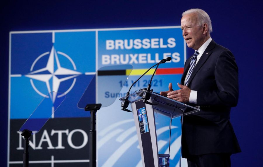 US President Joe Biden gives a press conference after the NATO summit at the North Atlantic Treaty Organization (NATO) headquarters in Brussels, on June 14, 2021. (Photo by OLIVIER HOSLET / POOL / AFP) (Photo by OLIVIER HOSLET/POOL/AFP via Getty Images)