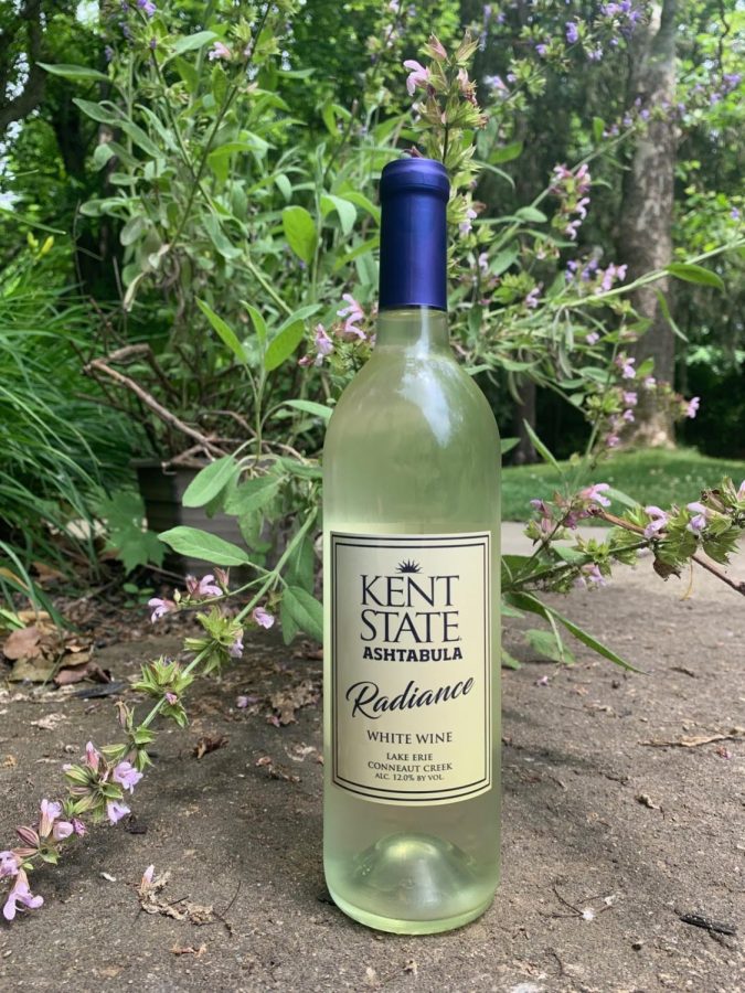 A bottle of Kent State's Radiance wine, bottled by the students and faculty at the Kent State Ashtabula campus.