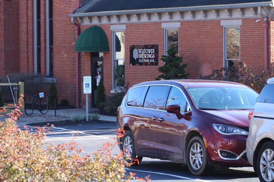 The parking lot outside of Bell Tower Brewing on Park Avenue near downtown Kent. The restaurant has been open for six weeks.