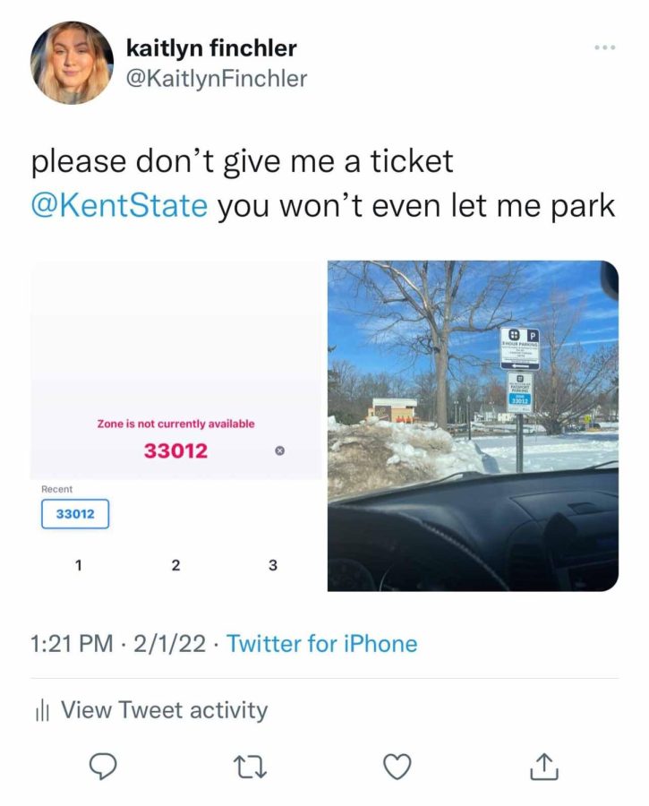 Screenshot of tweet Kaitlyn Finchler used as an "insurance policy" in case she got a ticket from parking services on Feb. 1