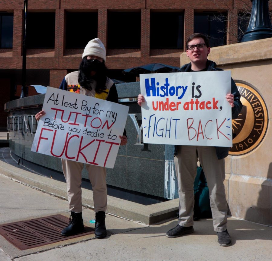 Two Kent students, Caleb and Neil, made signs for the protest expressing thier frustration for bill 327 at the protest against the bill on Wednesday, March 9. Neil explains if the bill passes he feels as if he would be given an inferior education.