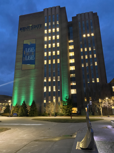 The Kent State University Library will be lit in blue and green all National Eating Disorder Awareness Week, from February 21 through February 27. 