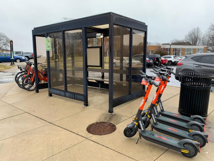 SPIN e-bikes and e-scooters outside Verder hall.