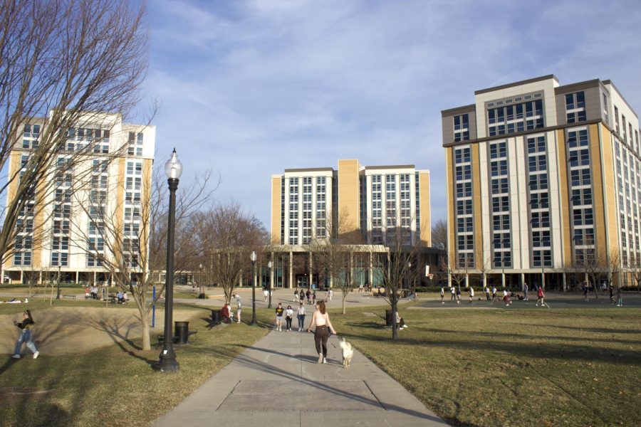 Tri Towers resident halls that are all connected to each other and the rotunda. The rotunda has Rosie's Dinner, Tri Rec, and a laundry room.