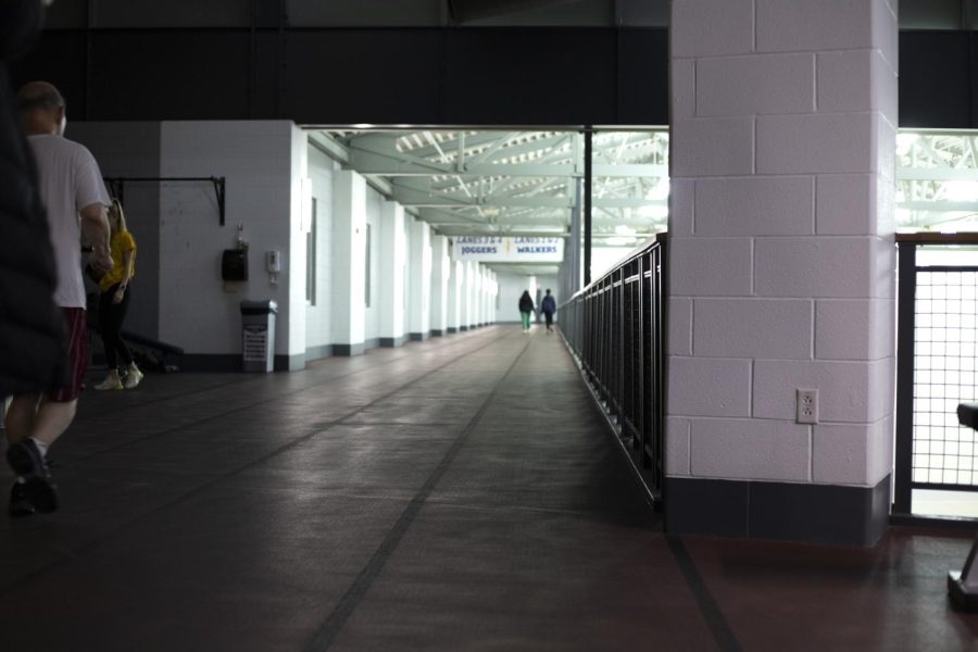 Community members of Kent and students of Kent State University use the track at the Recreational Center to walk, run and work out. 