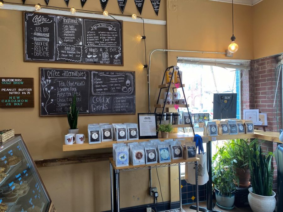 Inside Scribble's Coffee Co. they also sell mugs and coffee beans.