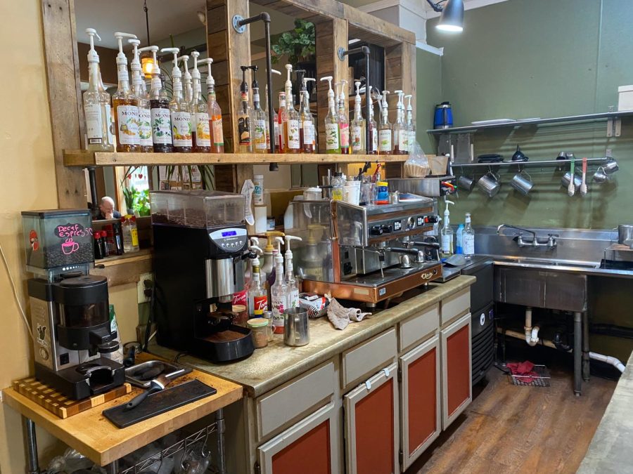 Behind the counter of Scribble's Coffee Co.