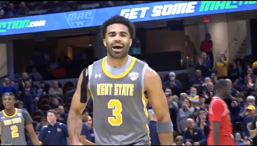 Sincere Carry reacts during the quarterfinal round of the MAC Tournament on Thursday, March 10 in Cleveland, Ohio. 