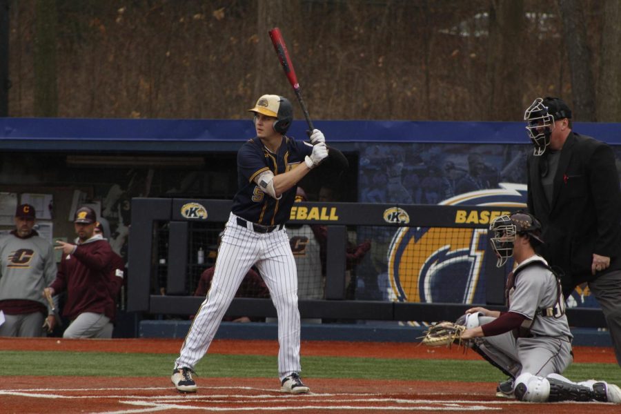 Golden Flashes Baseball play Central Michigan University's Chippewas on March 11, 2022. Sophomore Aidan Longwell is up to bat.