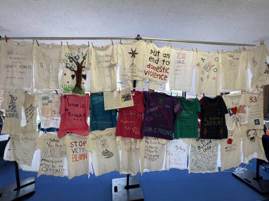 T-shirts decorated by allies and victims of sexual violence to bring awareness were hung up on April 27 and 28 in the student center. 