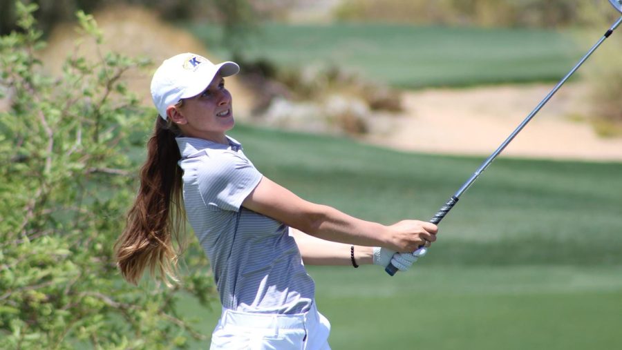 Senior Emily Price hits the ball during the Kent State women's golf team's play in the Lady Buckeye Invitational in Columbus, Ohio. 