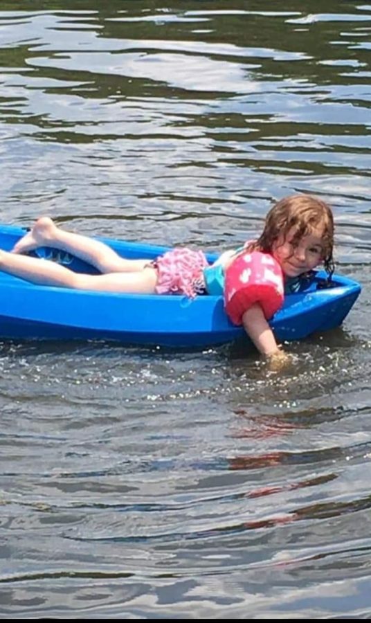 Winter Annemarie learned to swim and use a kayak last summer in her grandfathers man made pond.