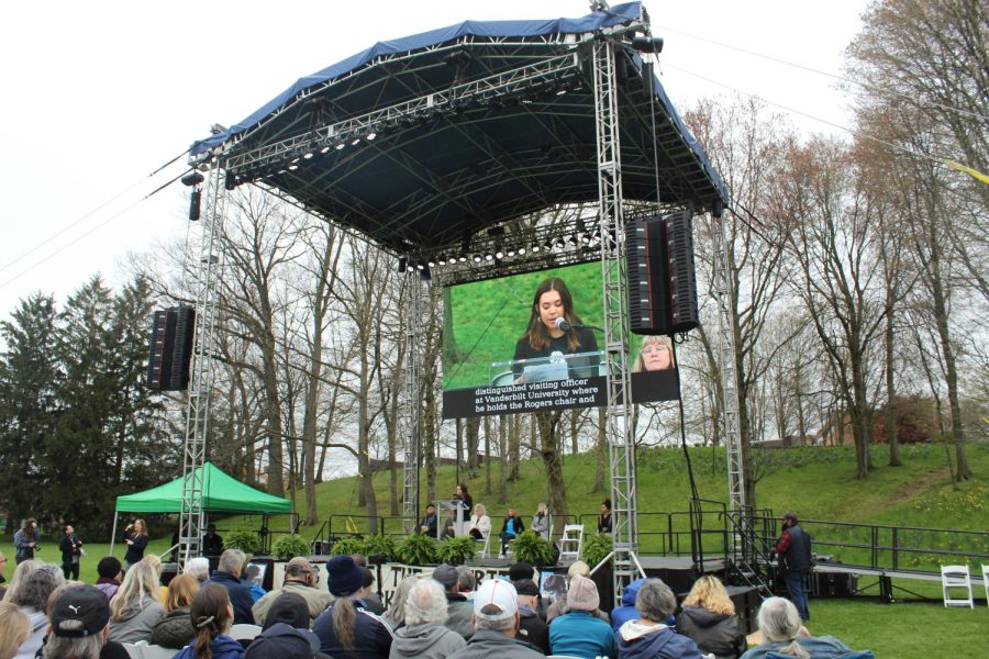 Avery Hall, president of the May 4 Task Force, speaks at the 52nd commemoration of the May 4 shootings.