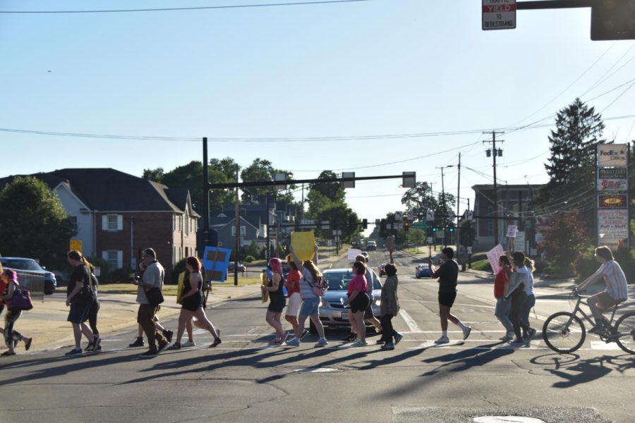 The June 24 protest of the Roe v. Wade decision ended by marching to the Kent State Rock while chanting remarks such as "Hey! Hey! Ho! Ho! The patriarchy has got to go!"