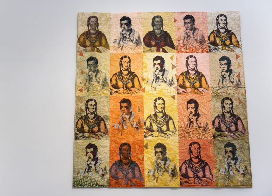 Patty Kennedy-Zafred's "Warriors in the White House" depicts a collage of Native Americans.