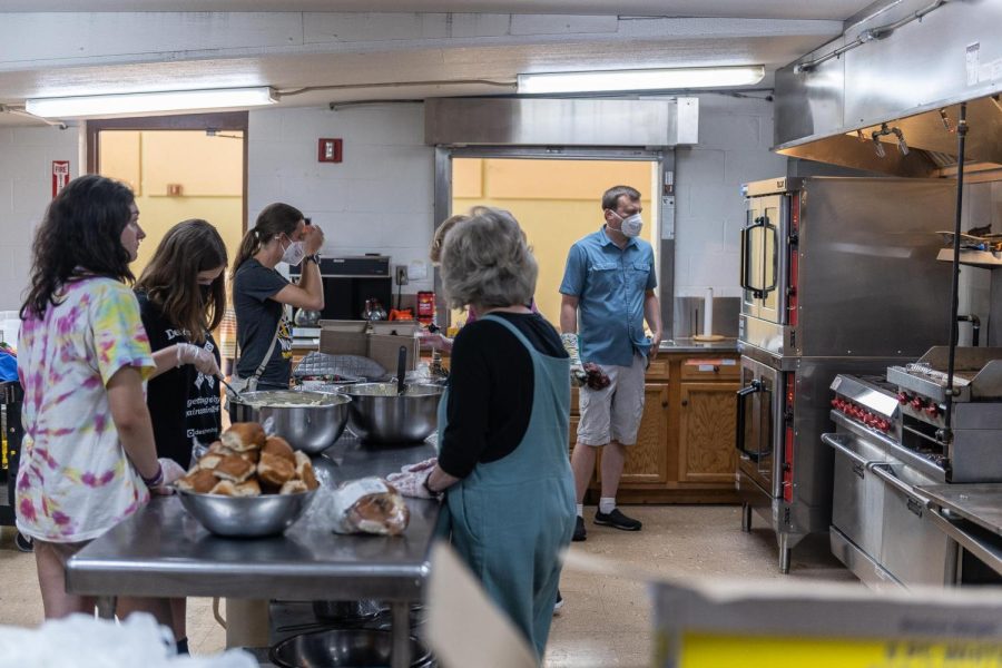 Volunteers preparing meals at Trinity Lutheran Church in Kent on September 10, 2022