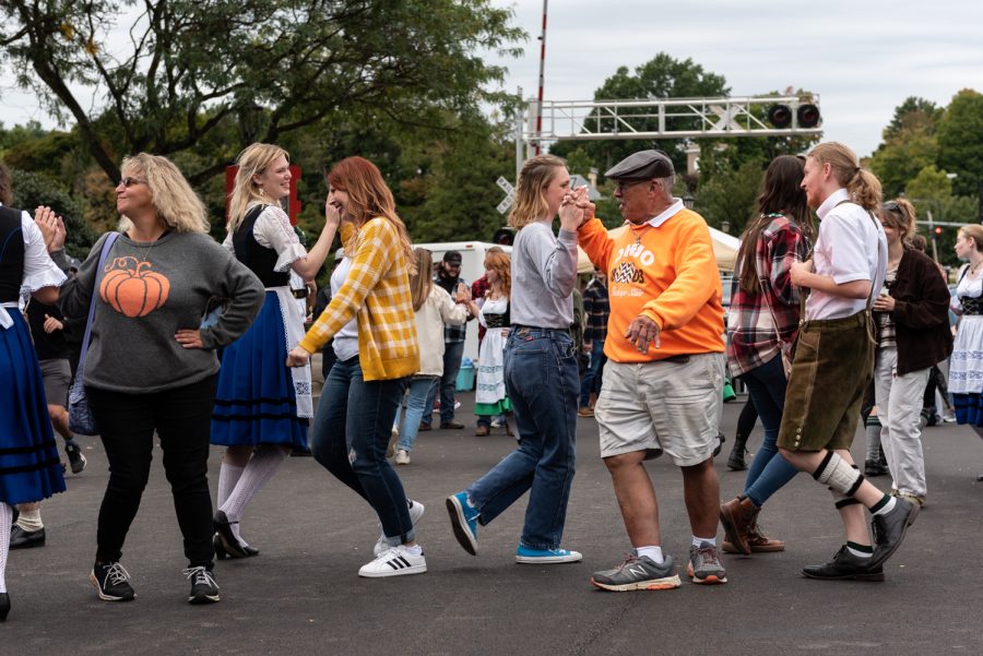 Audience members get involved in the fun as they dance with many members of the German Family Society.