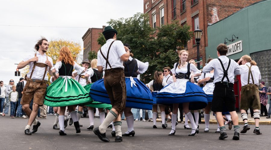 The German Family Society Dancers show the audience polka dancing on Sept. 24, 2022. The crowd cheered and clapped along as the music played.