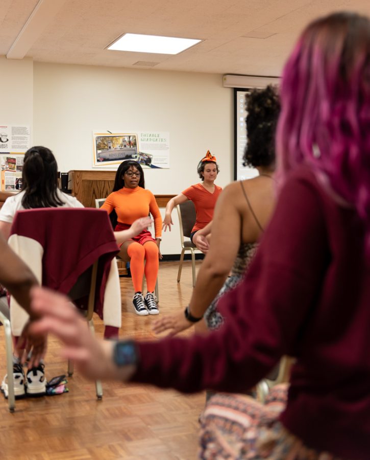 The attendees follow Barnett's choreography to Sam Smith's "Unholy." Barnett taught the dance slowly so that everyone could understand it.