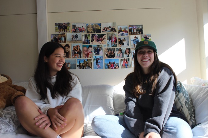 Freshman Annabelle Montgomery (left) and her roommate, Olivia McClelland (right), in their dorm room in Allyn Hall. 